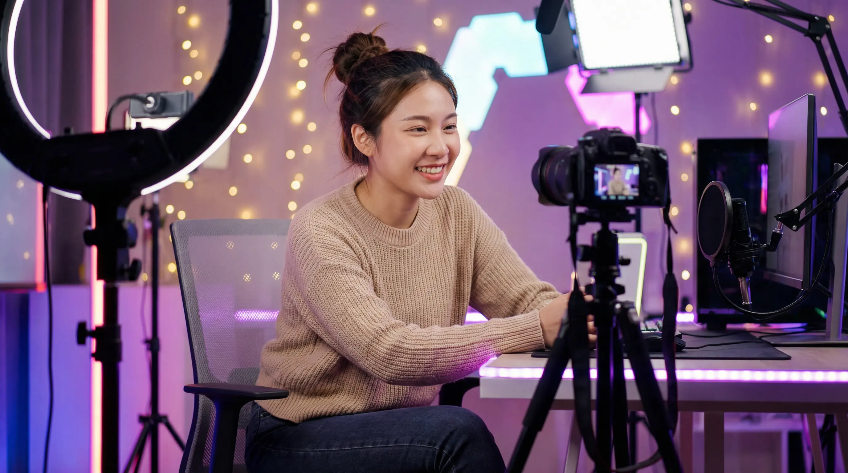 海角网原创视频创作者在专业工作室录制视频